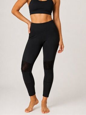 TKO Black Moto Mesh Leggings Size L High Rise Cropped Athletic Yoga Pants